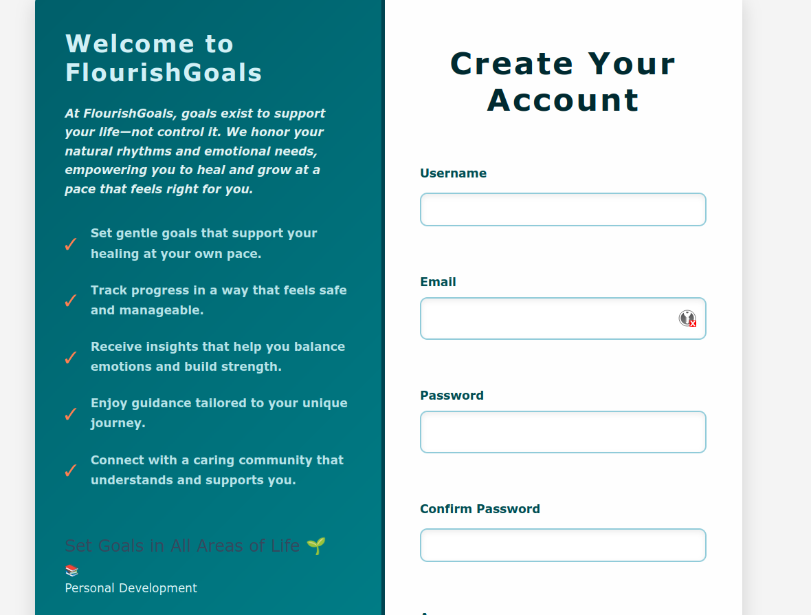 Flourish Goals alpha interface